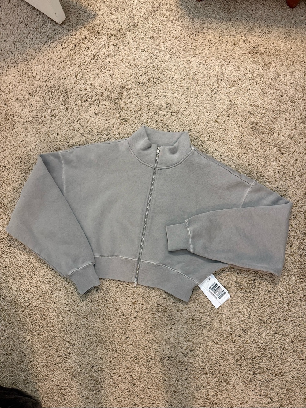 NWT AGOLDE Asta Oversize Cropped Bomber jacket Sweatshirt in Light Gray - Picture 3 of 7